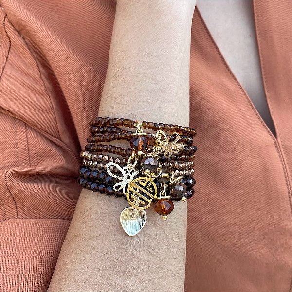 Maxi Pulseira Marrom Cristais