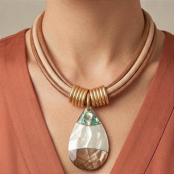 Maxi Colar Nude e Marrom Abalone