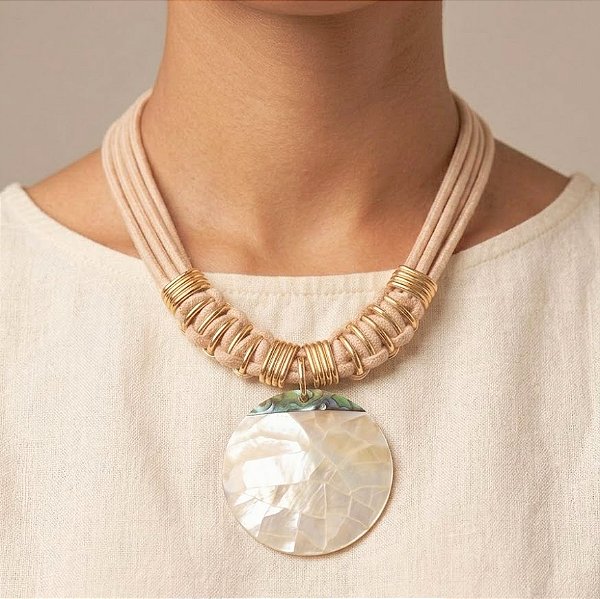 Maxi Colar Nude Abalone Redondo