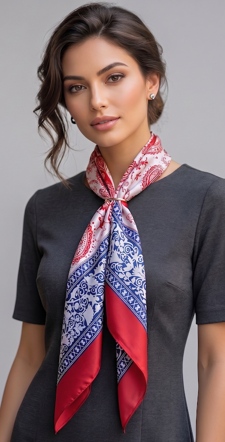 Colar Lenço G Vermelho e Azul com Passante