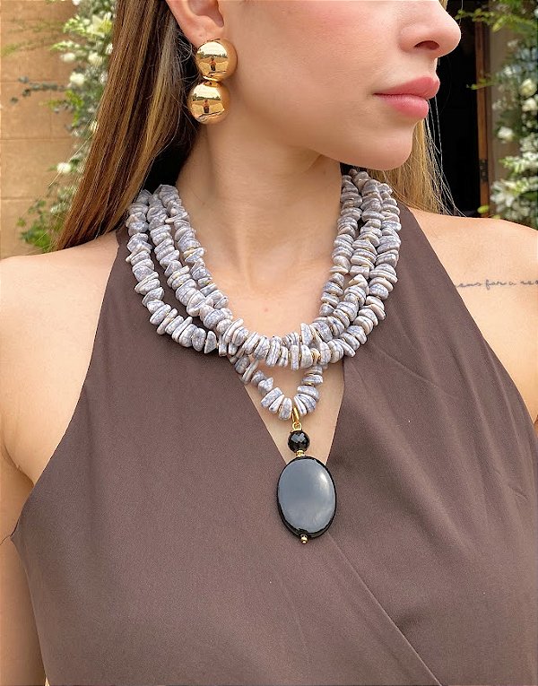 Maxi Colar Resina e Obsidiana Negra