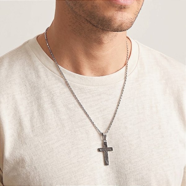 Corrente Masculina Cruz e Pai Nosso