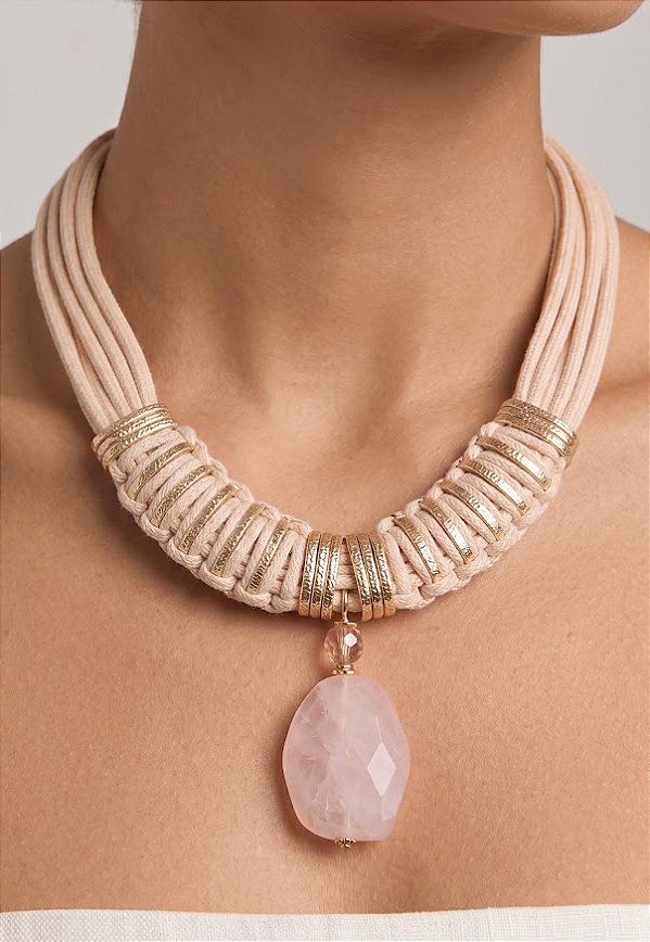 Maxi Colar Nude e Quartzo Rosa