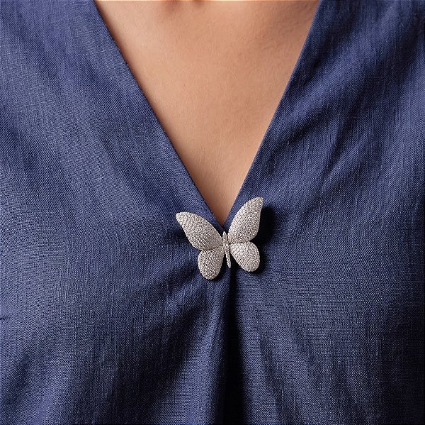 Broche Prateado Borboleta