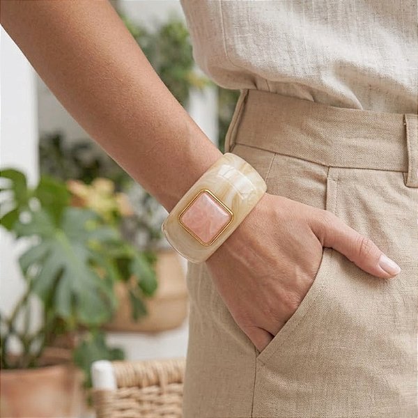 Bracelete Nude Resina Rosa