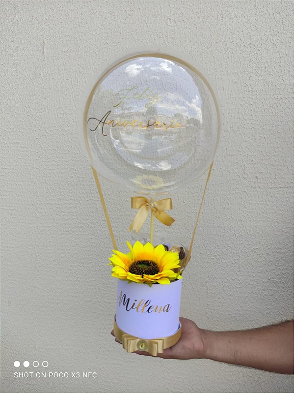 Mini cesta com Ferrero rocher e Girassol Artificial - Código 0193