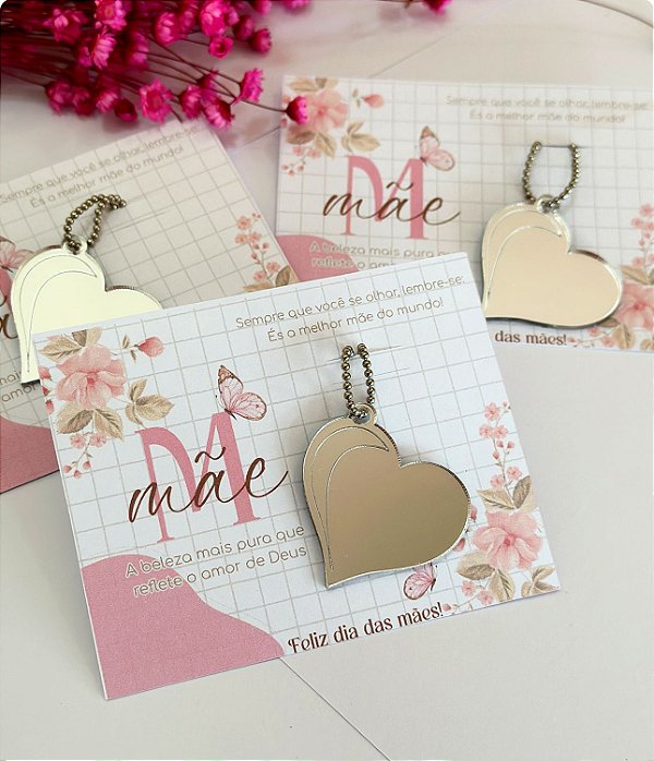 Card com espelho formato de coração Dia das mães  - Código 0358