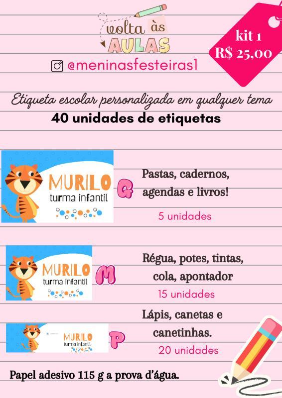 KIT 01 Etiquetas Escolares 40 unid - Código 0435