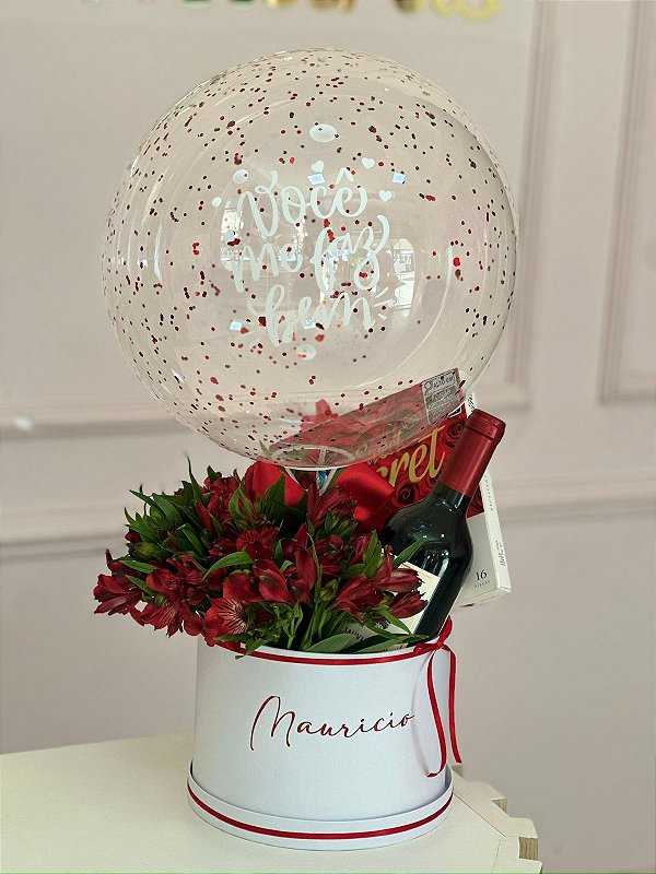 Cesta com Flores e Vinho - Código 0525