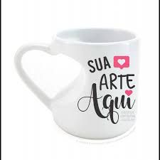 Caneca de Porcelana Branca Alça de Coração 325ml Código - 0064