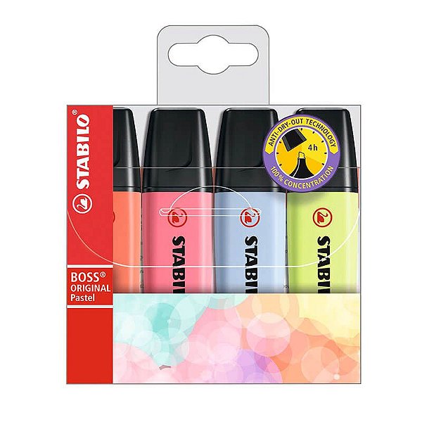 Kit Marca Texto Stabilo Boss Pastel 70/4-3 4 Cores