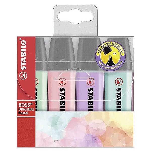 Kit Marca Texto Stabilo Boss Pastel 70/4-2 4 Cores