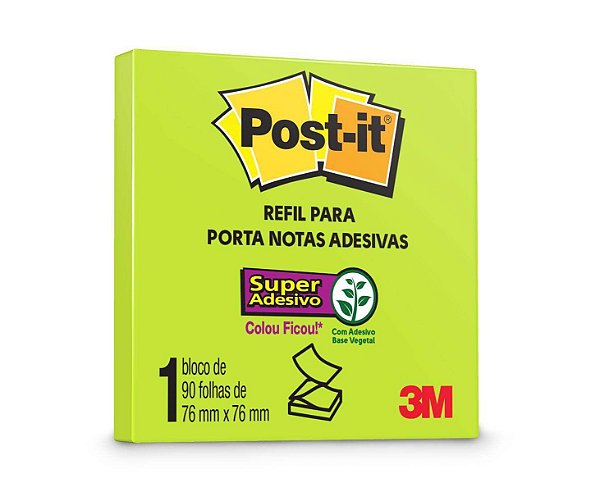 Bloco Adesivo Post-It 76x76mm 90 Folhas Verde Neon 3M