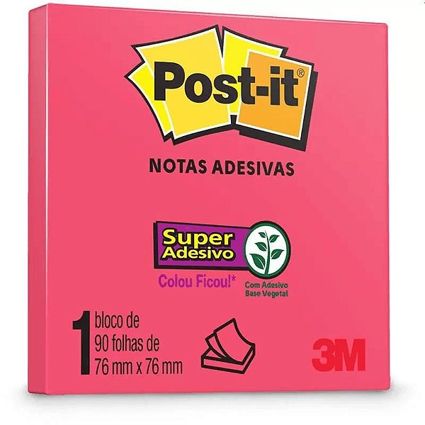 Bloco De Recado 76x76mm Rosa Poppy 90 Folhas Post-It