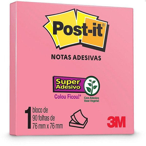 Bloco De Recado 76x76mm Pink 90 Folhas Post-It