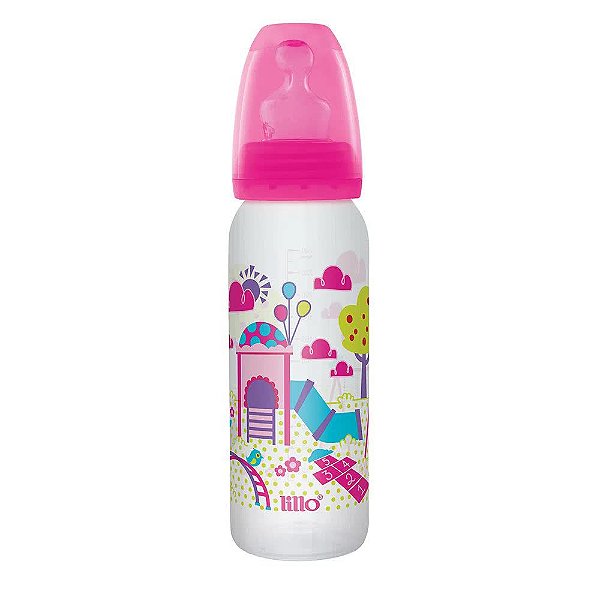 Mamadeira Divertida 240 Ml Silicone Ortodôntico Rosa Lillo