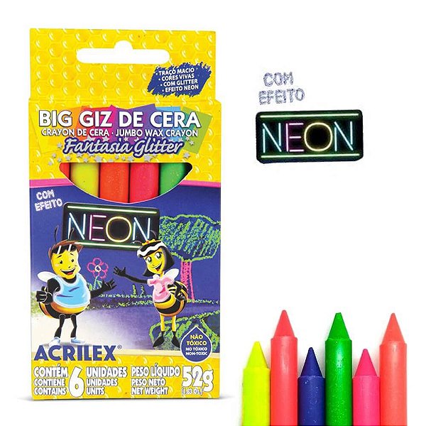 Giz De Cera Big Neon Gliter 52g 6cores  Acrilex