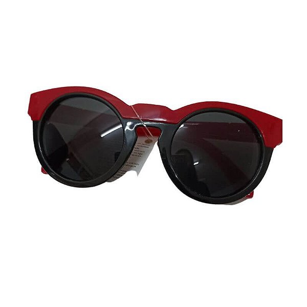 Óculos De Sol Infantil Redondo Preto Com Vermelho
