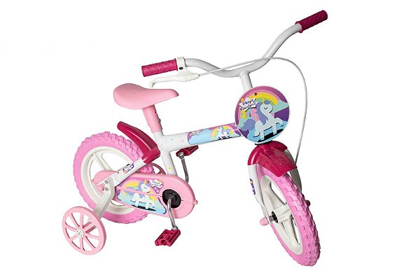 Bicicleta Aro 12 Magic Rain Bow Branca E Rosa Styll Baby