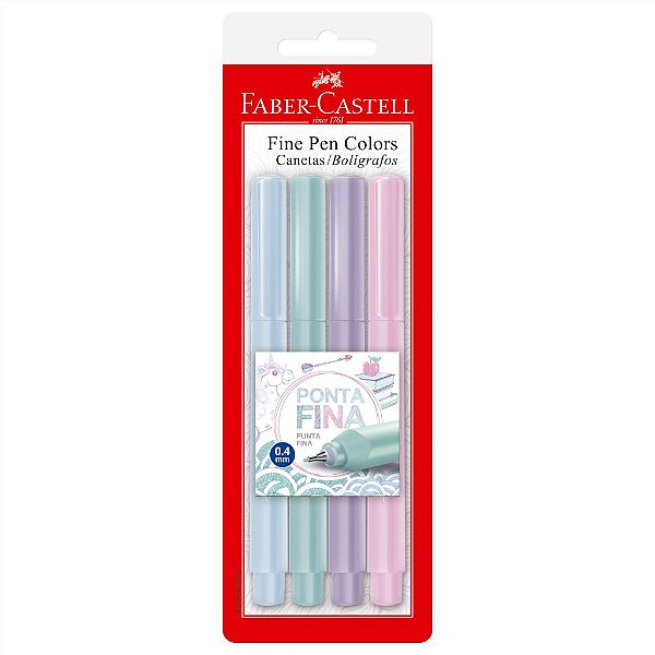 Caneta Fine Pen 0.4 Mm Tons Pastel 4 Cores Faber Castell