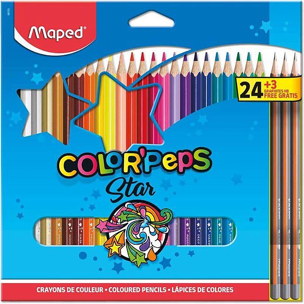 Lápis De Cor Triangular Color Peps 24 Cores +3 Lápis Preto Maped