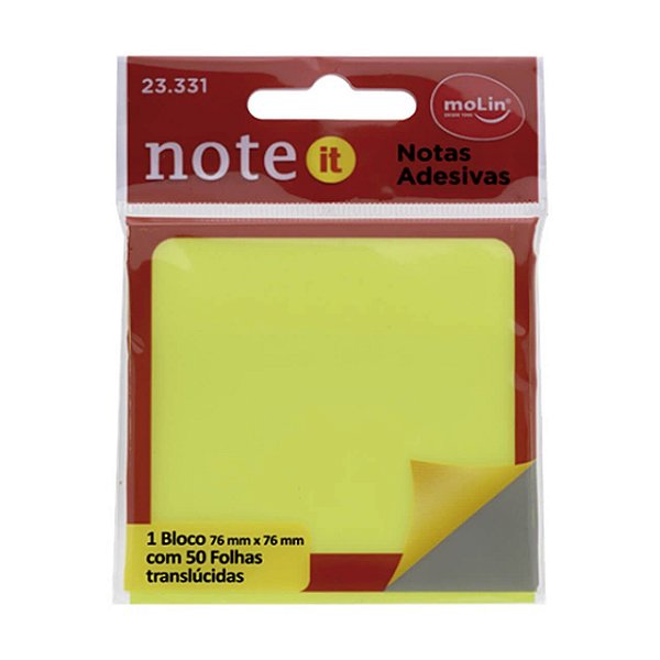 Bloco De Notas Adesivo Transp Amarelo C/50 Folhas 23331 Molin