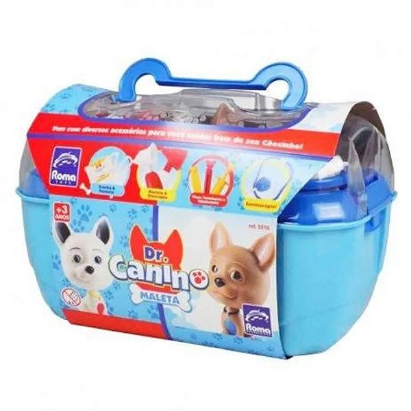 Maleta Doutor Canino Azul Com Acessórios E Pet Roma Brinquedos