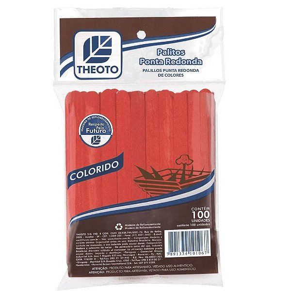 Palito Sorvete Kv Com 100 Vermelho Theoto