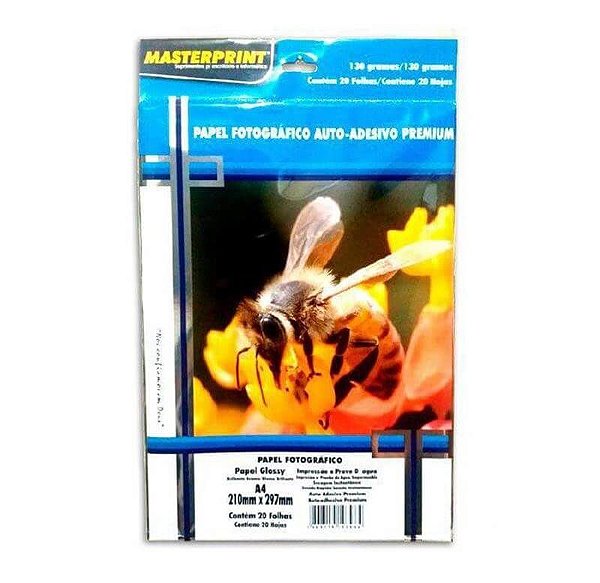 Papel Fotográfico Inkjet A4 Glossy Adesivo 130g 20 Folhas Masterprint