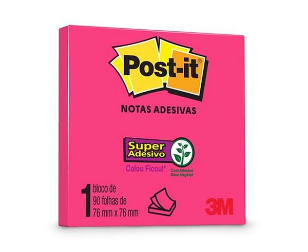Bloco Adesivo Post-It 76x76mm 90 Folhas Pink Neon 3M