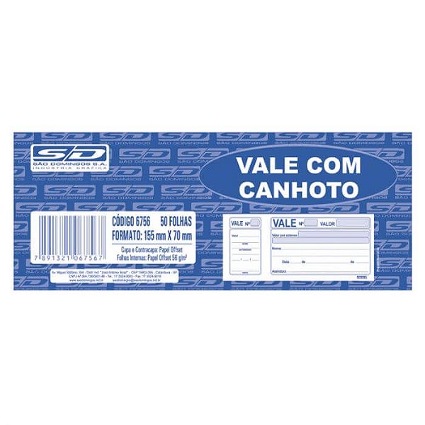 Vale Com Canhoto 50 Folhas Branco 6756-1 São Domingos