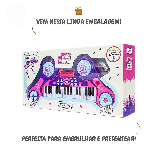 Piano Eletronico O Primeiro Grande Show Rosa E Roxo PE1806FRR Unik