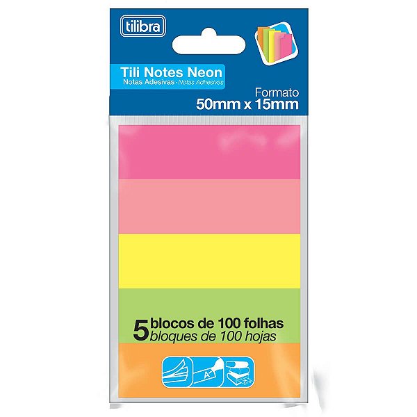 Bloco Adesivo Tili Notes 50x15mm Neon 500 Folhas Tilibra
