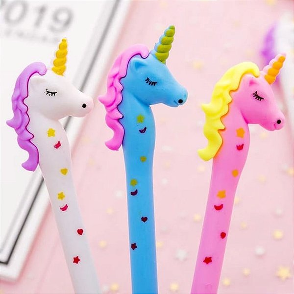 Caneta Gel Preta Divertida Unicórnio 0.5mm Unidade
