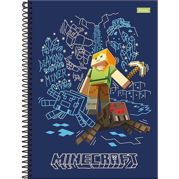 Caderno Espiral Capa Dura Minecraft 80 Folhas Foroni