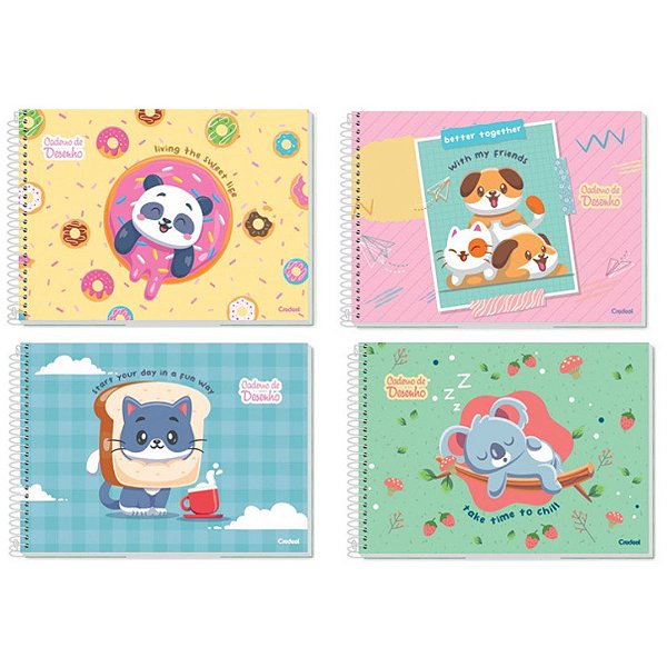 Caderno De Desenho Espiral Capa Dura Lala Pets 80 Folhas Credeal