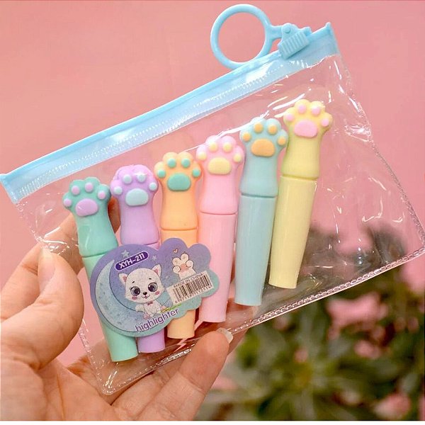 Mini Marca Texto Patinha De Gato 6 Cores XYH-211