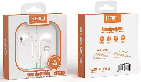 Fone de Ouvido Lightning Com Fio e Microfone Para Iphone KD-730 Kaidi