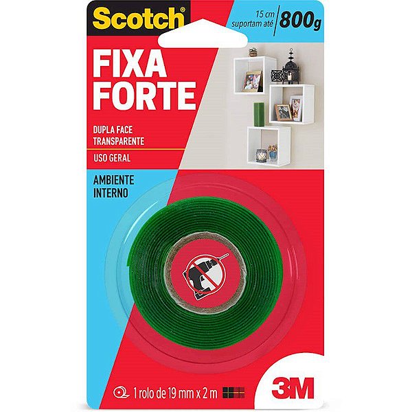 Fita Dupla Face Fixa Forte 19mm 2 Metros Transparente 3m