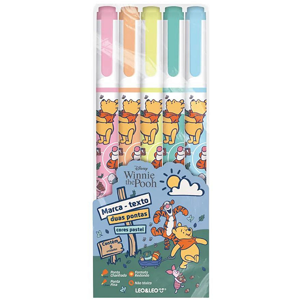 Marca Texto Duas Pontas Tom Pastel Ursinho Pooh  Com 5 Cores Leonora