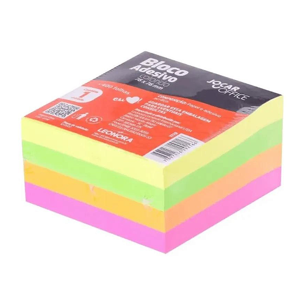 Bloco Adesivo Colorido Neon 76x76mm 400 Folhas 91116 Jocar Office