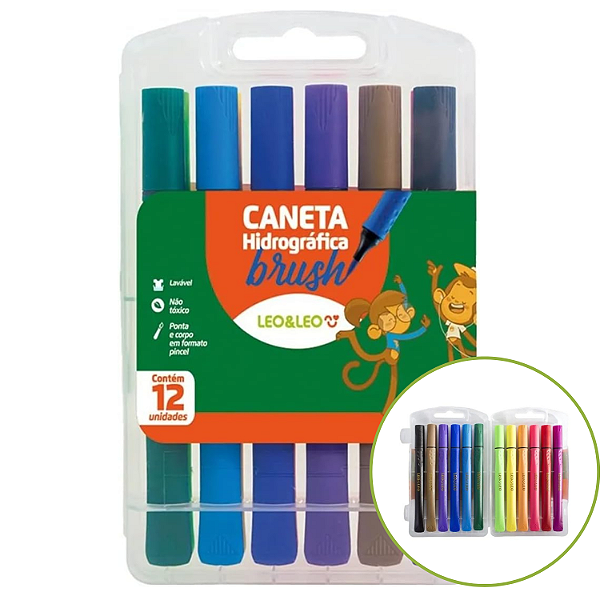 Caneta Hidrográfica Brush Com 12 Cores 4689 Leonora