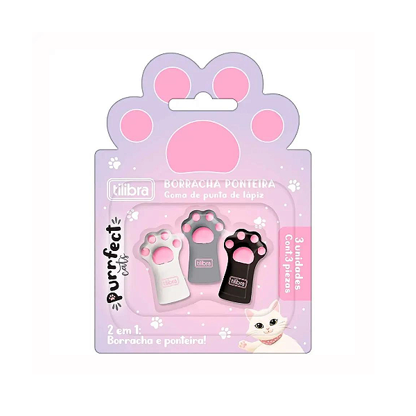 Borracha Ponteira Purrfect Cats Com 3 Unidades Tilibra