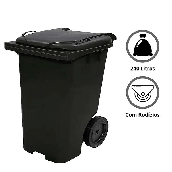 Cesto De Lixo Com Roda 240 Litros Preto C240PR Bralimpia