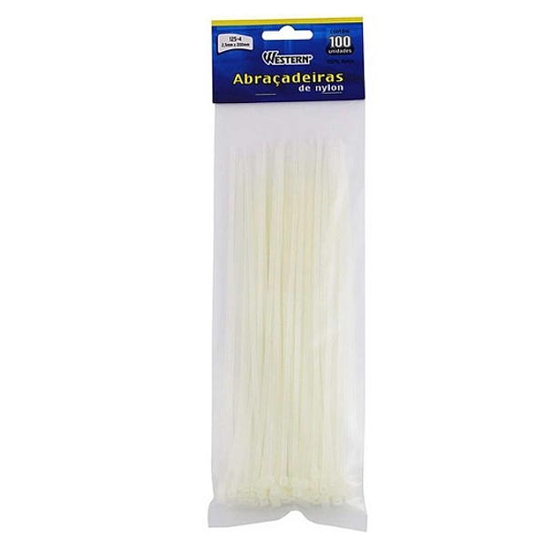 Abraçadeira Nylon Branca 2,5x200mm Com 100 Unidades 125-4  Western