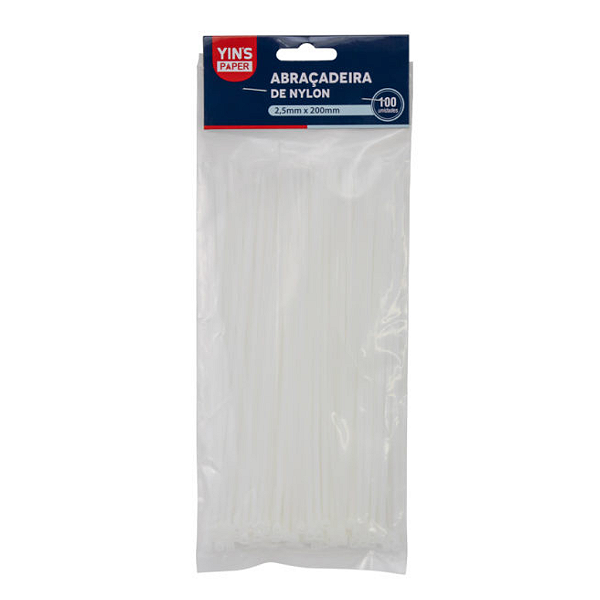Abraçadeira Nylon Branca 2,5x100mm Com 100 Unidades YP7363 Yins