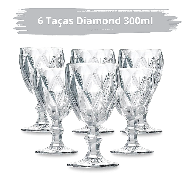 Conjunto De Taça Diamond Clear 300ml Com 6 Peças YCB208A-2 Zappe