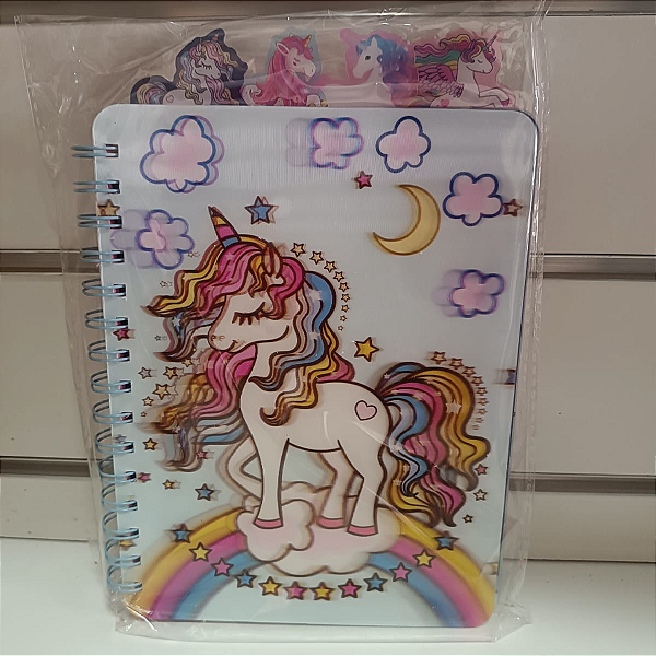 Caderno Espiral Pequeno Unicórnio Com Organizador 3D-304