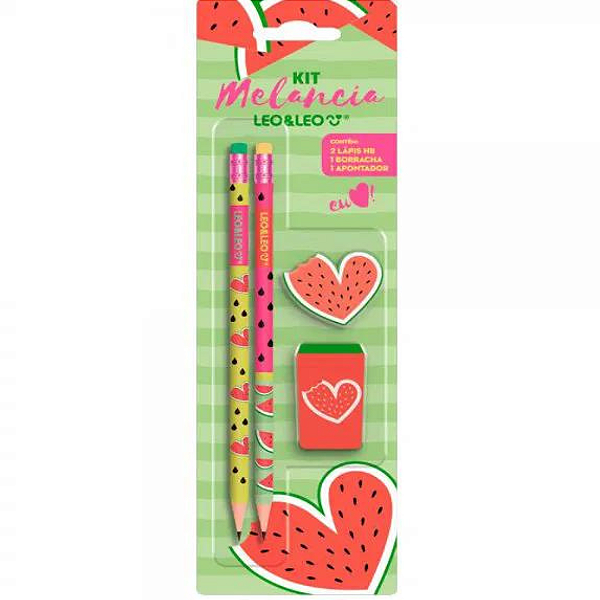 Kit Lápis Hb Apontador E Borracha Melancia 72177 Leonora