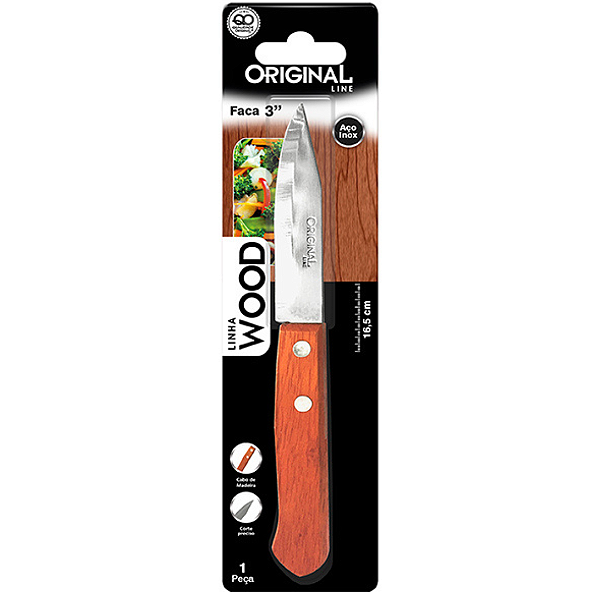 Faca De Legumes Inox 3" Cabo De Madeira Wood SL0450 Original